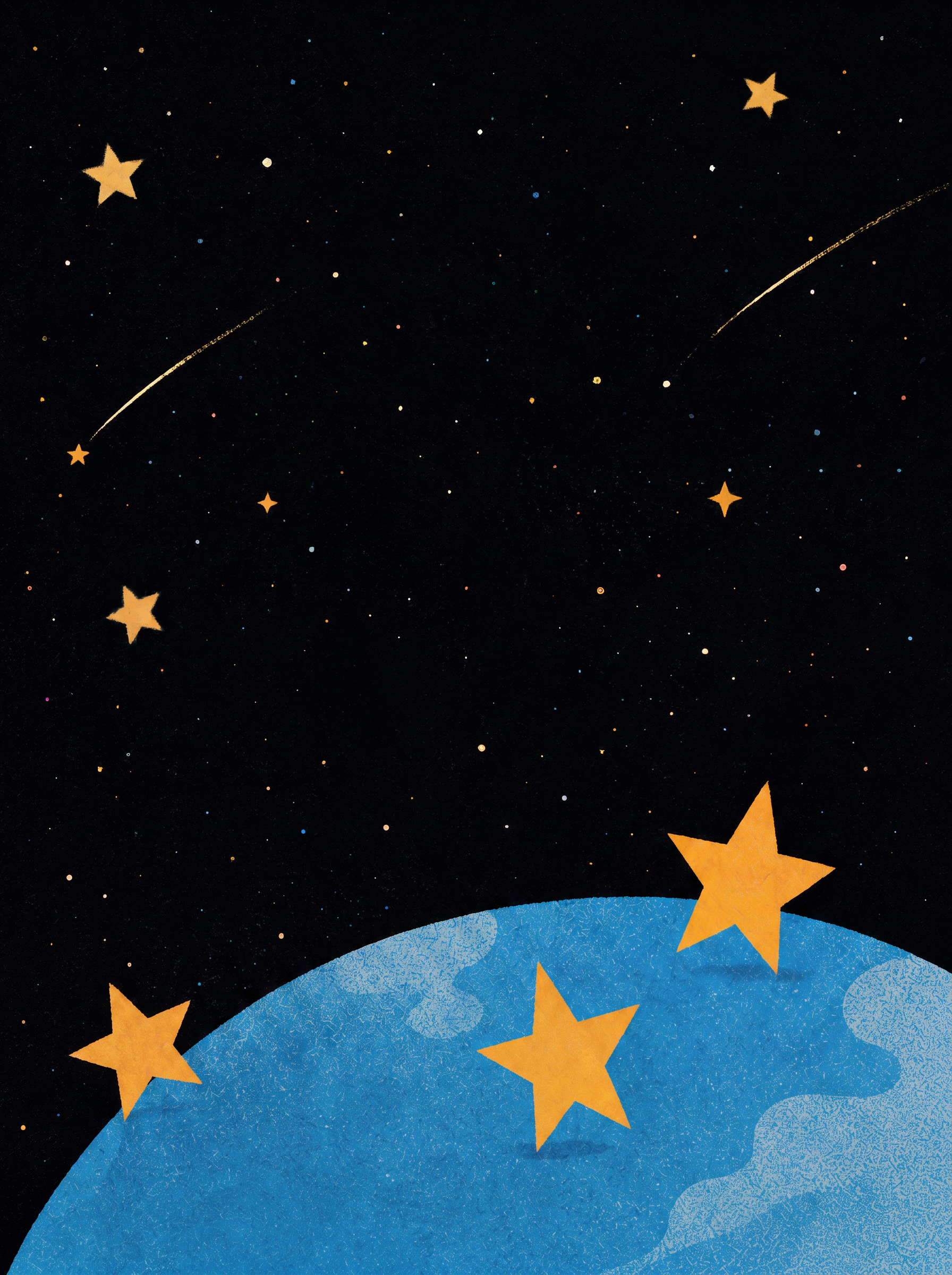 深蓝星空、小星星与地球